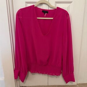 1. State Fuchsia V-Neck Long Sleeve Blouse